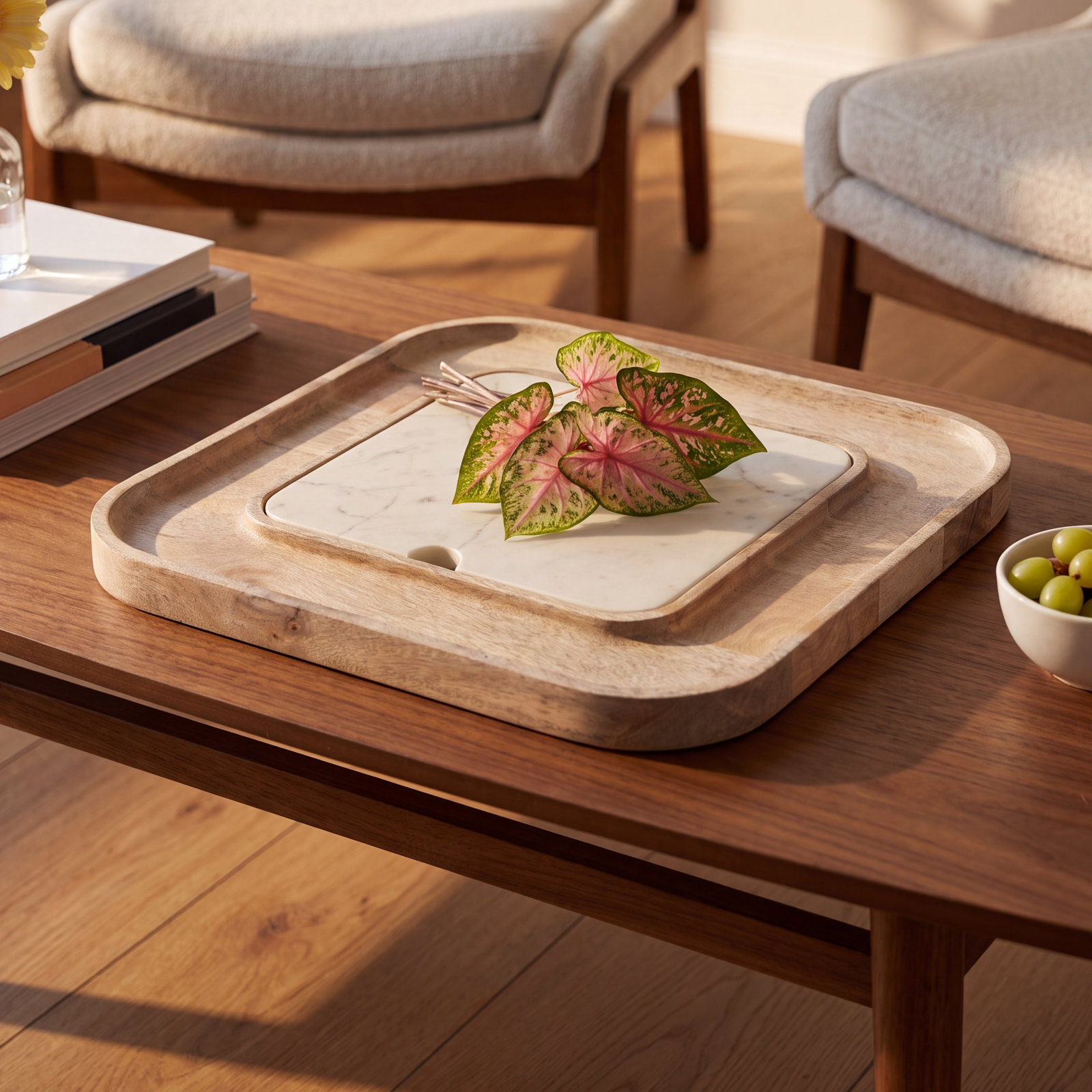 Marble and Wood Cutting Board with Dish