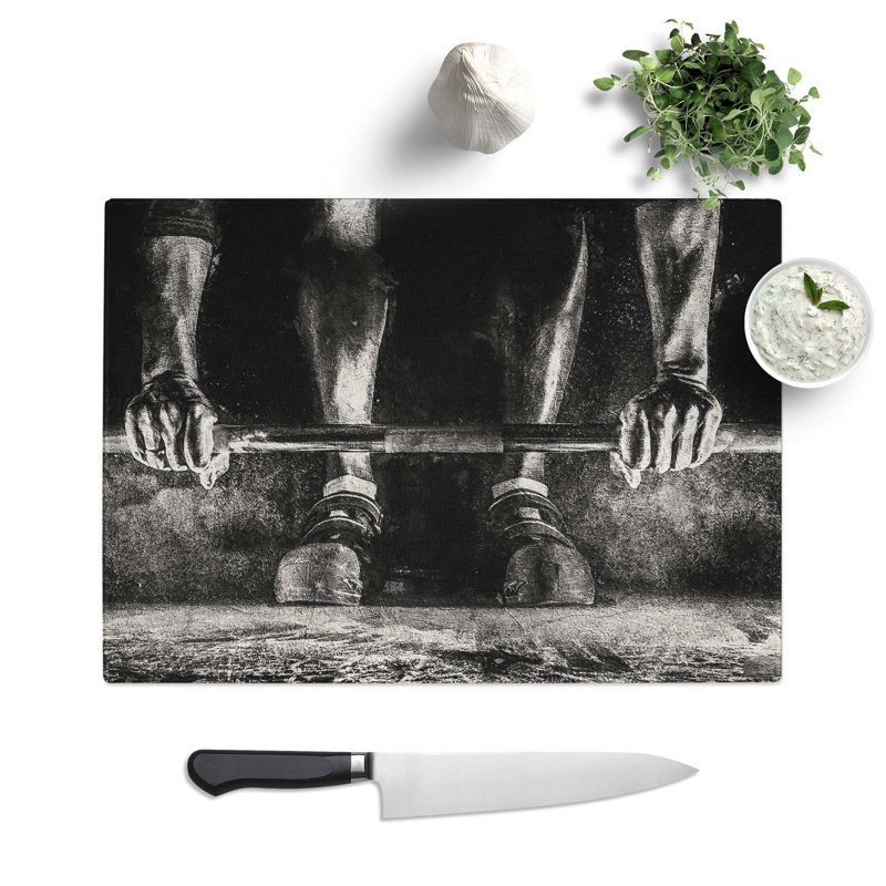 Tempered Glass Body Building Weights Chopping Board, 28.5 cm W x 20 cm L