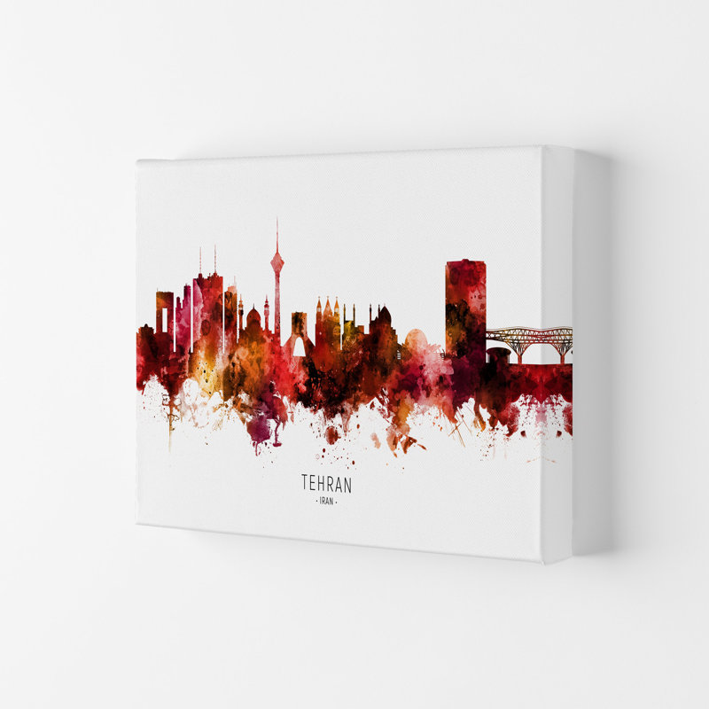 Tehran Iran Skyline Red City Name by Michael Tompsett - Print, Wrapped Canvas, 59.4cm H x 84cm W x 4cm D
