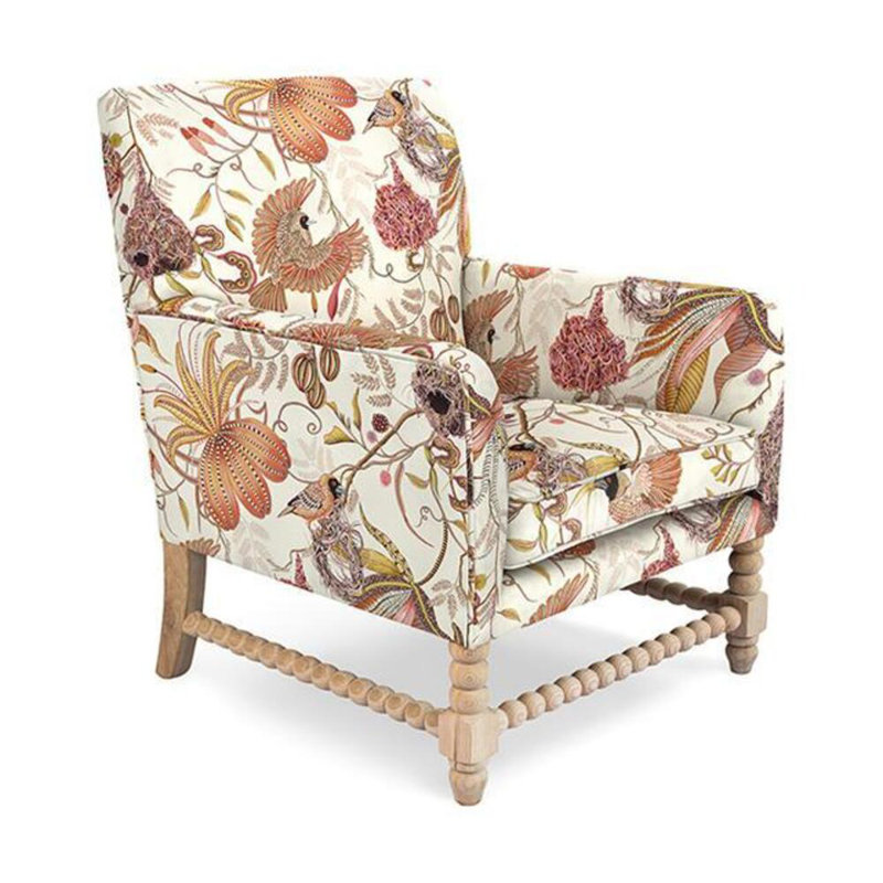 Bean Armchair Upholstered in Ardmore Fabric, Thanda Nests Plum Linen Blend