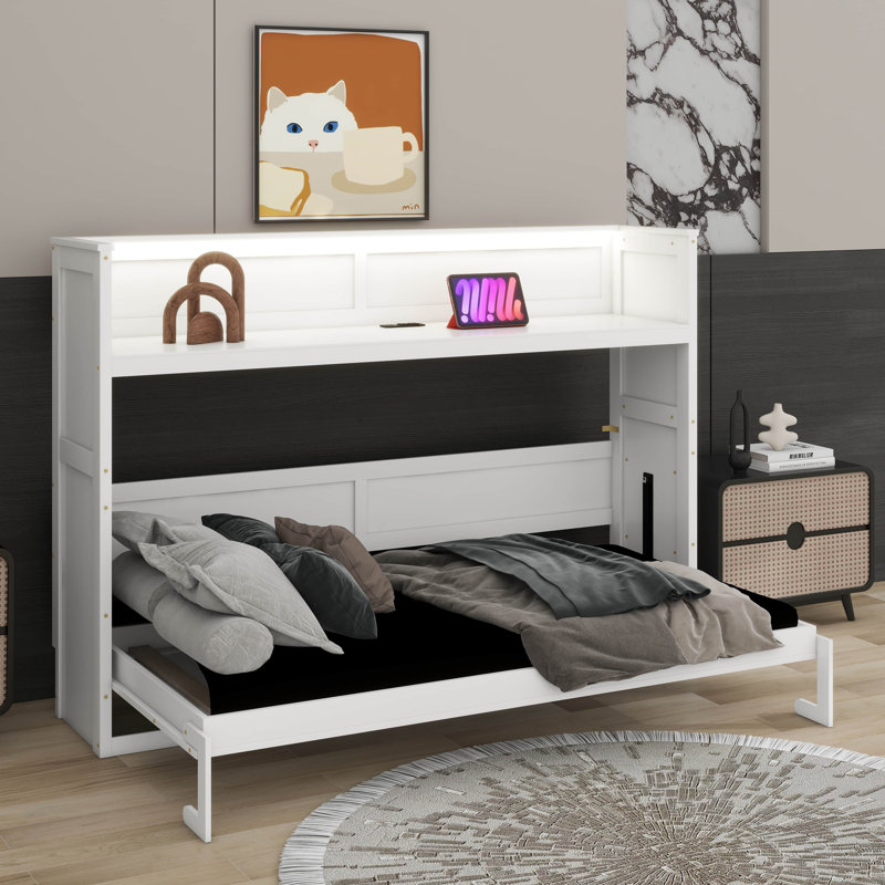 Lit escamotable simple TG avec bureau, lumière DEL et station de charge USB