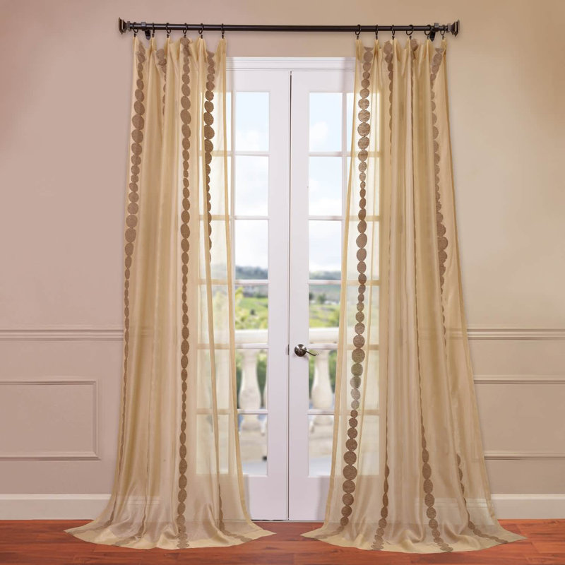 Hershman Embroidered Sheer Rod Pocket Single Curtain Panel , 50" W x 96" L, Gold