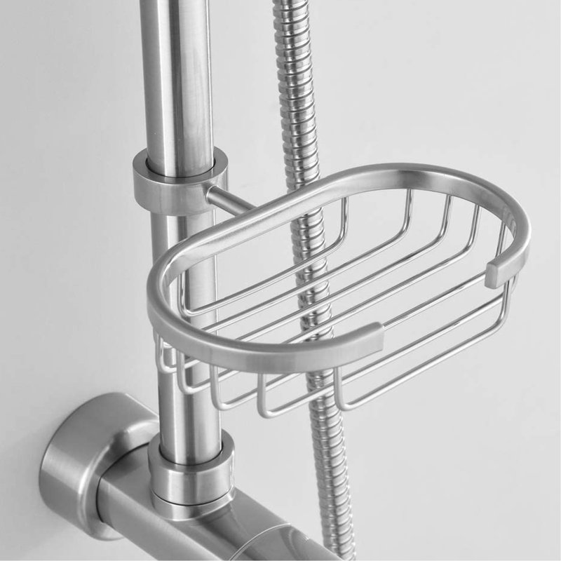 Douche avec pomme de douche à effet pluie et porte-savon à main en acier inoxydable à finition nickel brossé