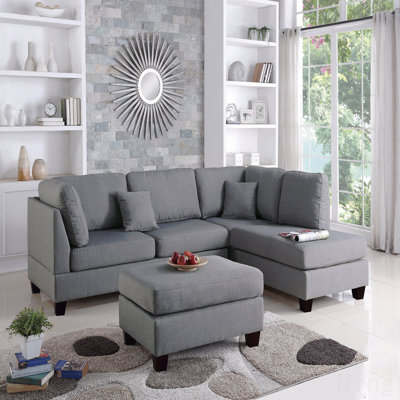 Canapé modulaire réversible gris 3 pièces pour canapé de salon et repose-pieds en tissu de polyfibre