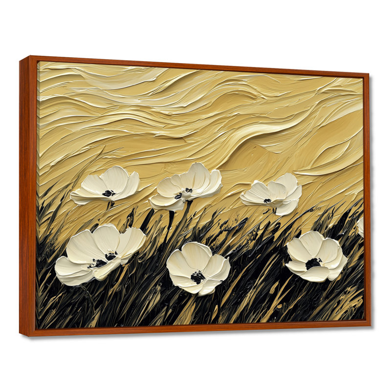 Jacina crème fleurs abstraites dans le vent I - fleurs abstraites, art mural, H 30 po x l 40 po, Brun