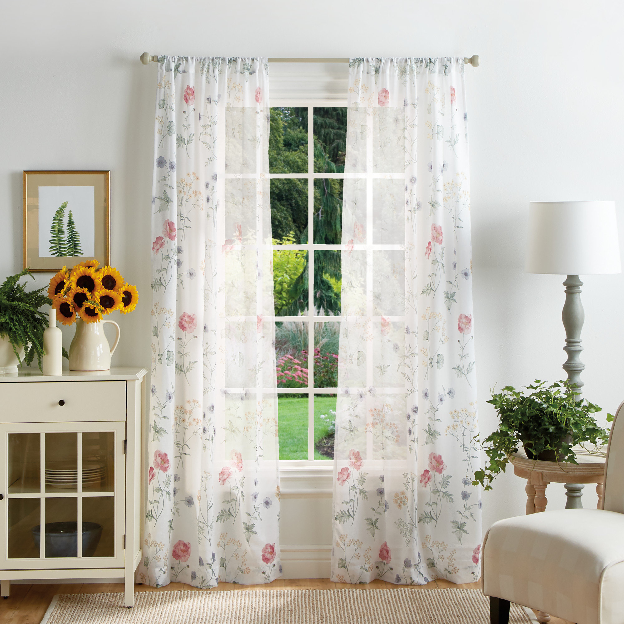 Martha Stewart Marthas Garden Floral Semi-Sheer Rod Pocket Curtain Panel Pair (Set of 2) & Reviews | Wayfair