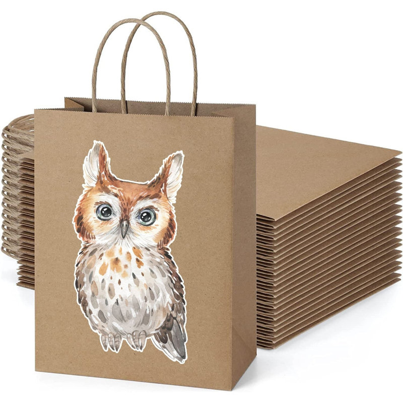 Lot de 6 sachets cadeaux animaux de la forêt et hiboux (sacs et autocollants), Bags and Stickers