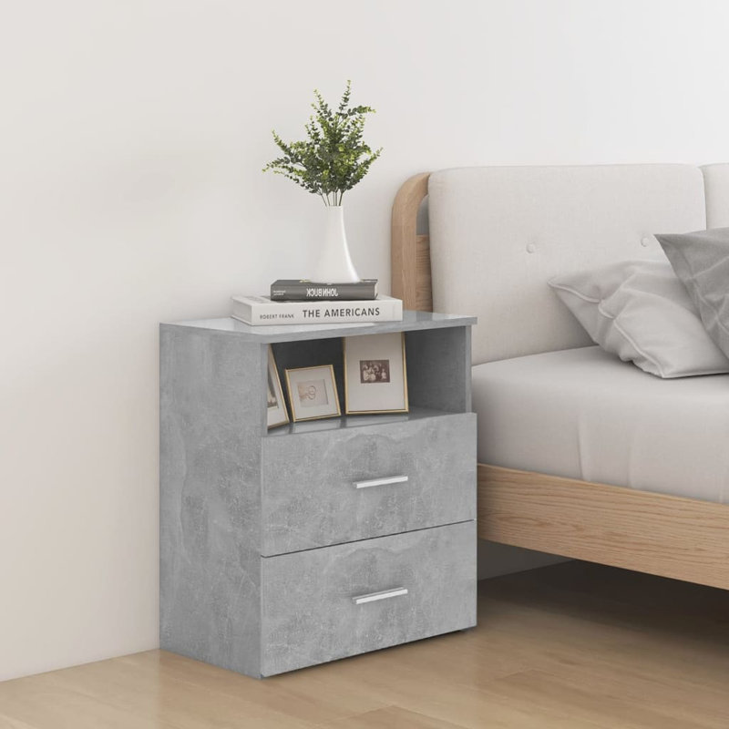Govanny 50cm W Particle Board / Chipboard Bedside Table, Light grey