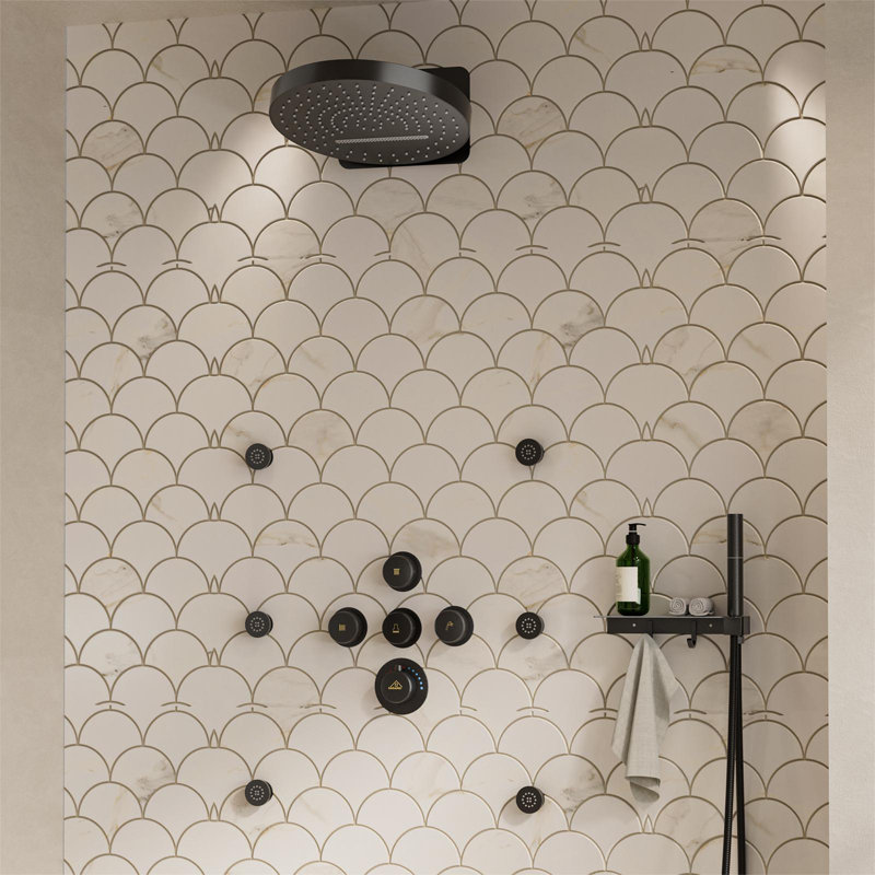 Nickel Dual Head Wall Mounted Shower System with Body Jets