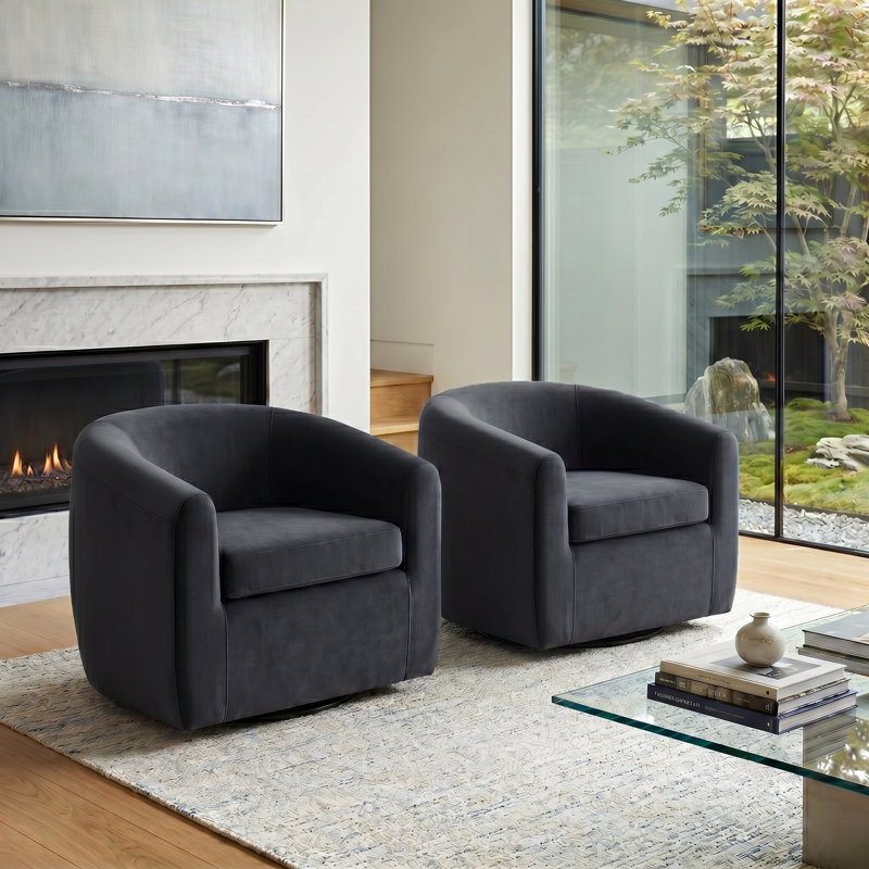 Richard  Upholstered Velvet Swivel Barrel Chair, Black