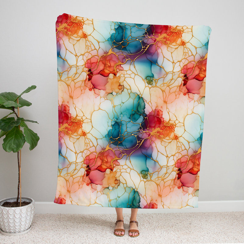 Throw Blanket, 51" W x 60" L, Abstract, Red/Orange/Blue