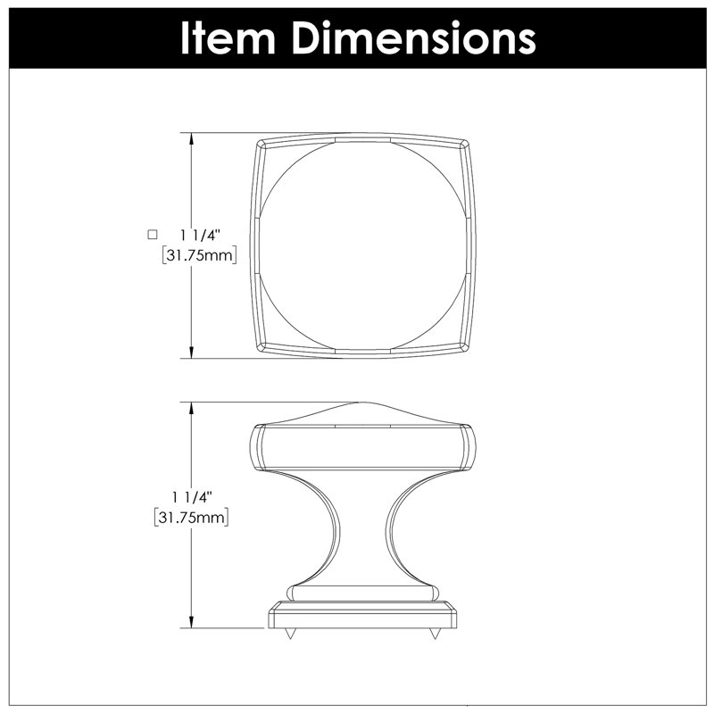Modern Collection 1 1/4 Diameter Square Knob, Brushed Golden Brass