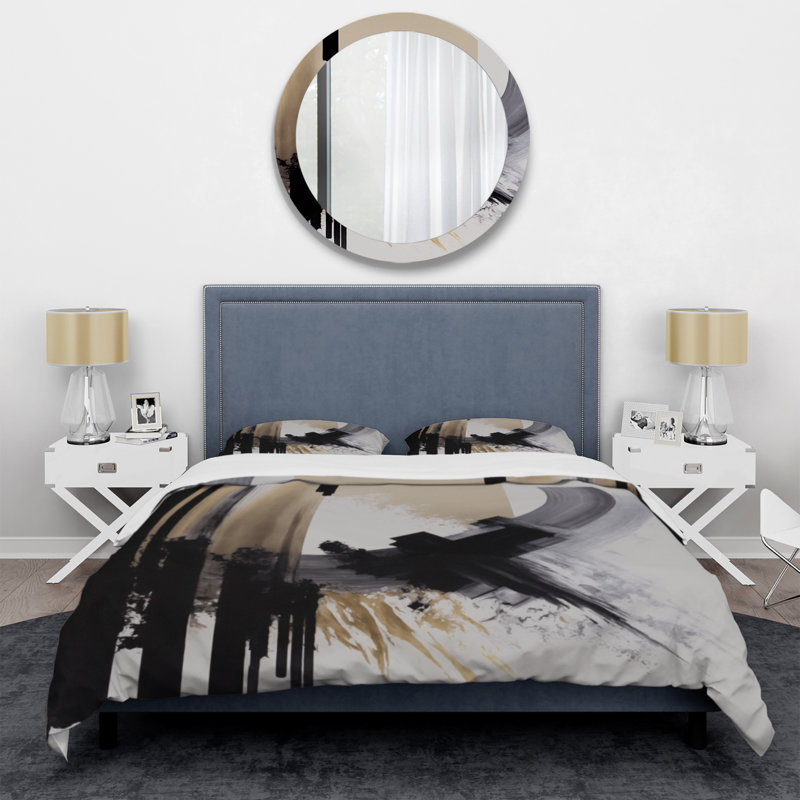 Ensemble de housse de couette en microfibre / polyester noir, blanc et doré Expression IV