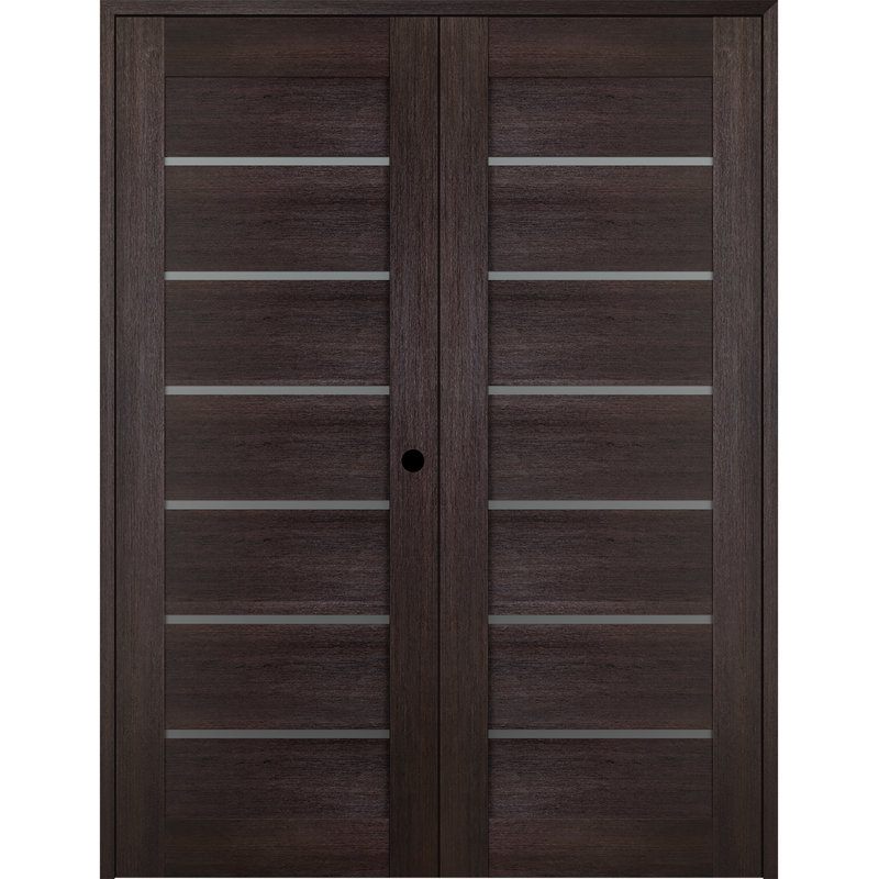 Porte double standard préfinie en bois manufacturé et en verre Avon 07-03 Avon, Chêne, 71,75 po x 79,37 po