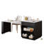 Îlot de cuisine de 82,7 po avec table de salle à manger extensible pour 4 à 6 personnes, table de cuisine en similibable avec rangement double, prise de courant, îlot de cuisine avec rangement 2 tiroirs et 2 tablettes latérales ouvertes, noir-1531384874
