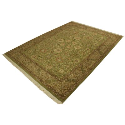 Roca Oriental Handmade Hand-Knotted Rectangle 10'2"" x 13'9"" Wool Area Rug in Green/Beige -  Isabelline, 76C8EA08B8AA4AFC9337B6267756AB1D