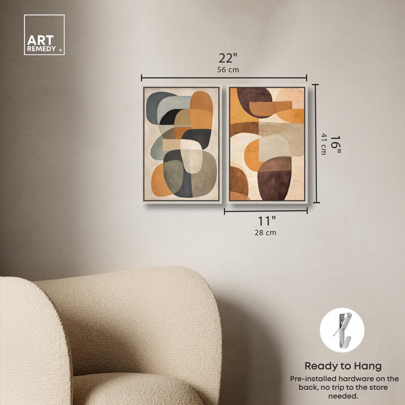 «Serene Modern Abstract Duo», reproduction d'art sur toile par Art Remedy, cadre argenté, 10 x 15, H 16 po x l 11 po