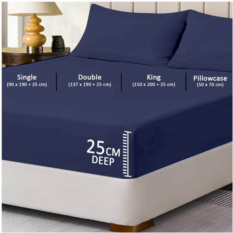 Pack of 4 Plain Dyed Fitted Sheets Microfiber | Soft and Breathable Microfiber Bedding for Ultimate Comfort & Easy Care, Navy