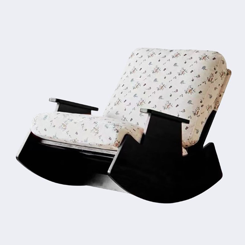 Chaise berçante romantique en bois massif avec petit motif floral, Noir