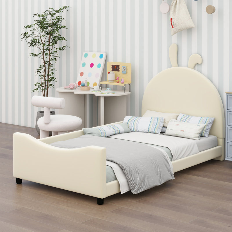 Upholstered Daybed With Rabbit Ear Shaped Headboard, Beige
