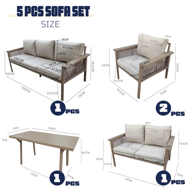 70cm Wide U-Shaped Patio Sofa with Cushions