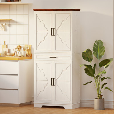 Armoire de cuisine Farmhouse avec support de rangement coulissant et tiroir, bois