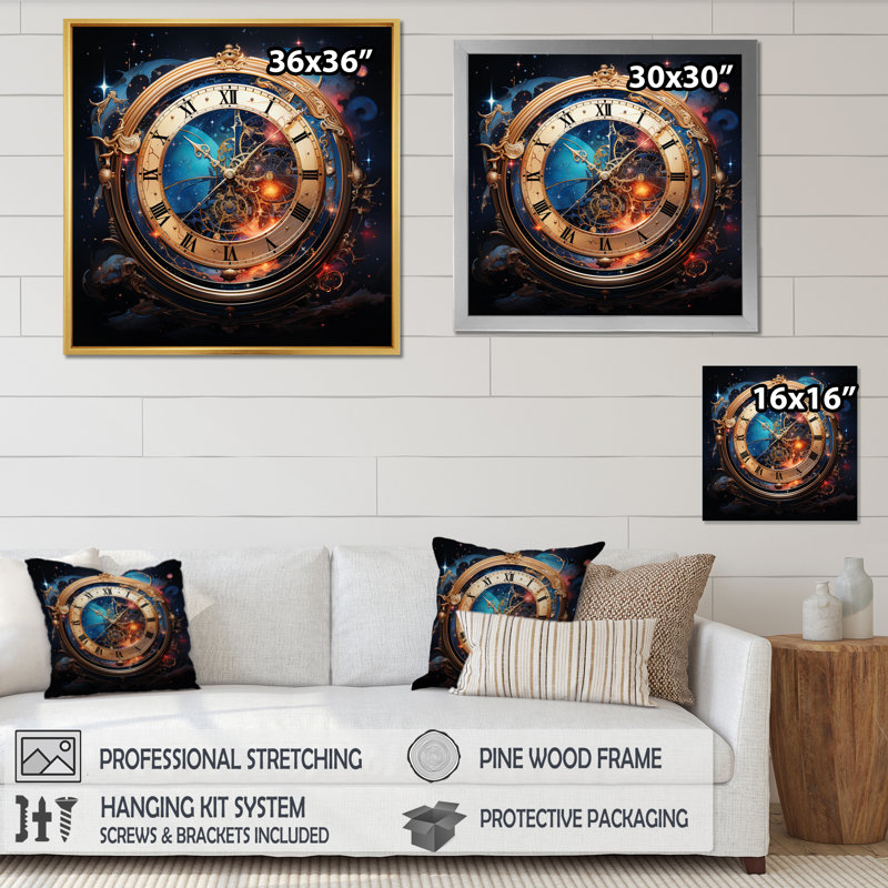 Horloge métaphysique sur toile, Toile tendue, H 30 po x l 30 po x P 1 po
