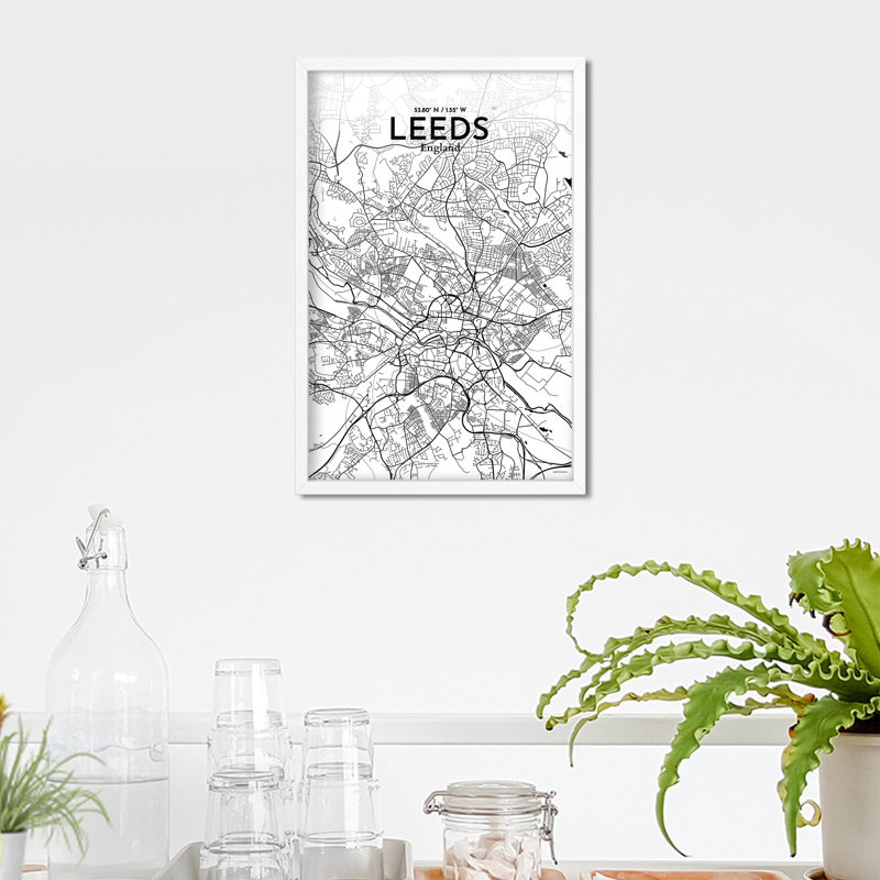 Carte de la ville de Leeds, impression, H 17 po x l 11 po, Noir / blanc
