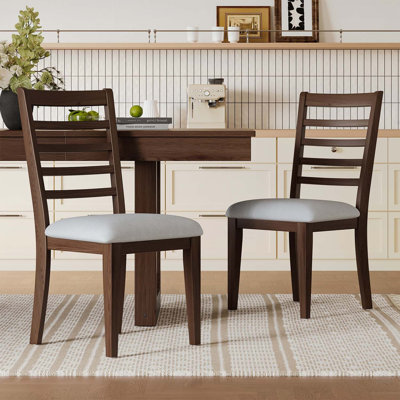 Ensemble de chaises de salle à manger de style campagnard 2 pièces, rembourré avec dossier haut, design classique sans accoudoirs pour la cuisine, la chambre à coucher et le salon, finition noyer