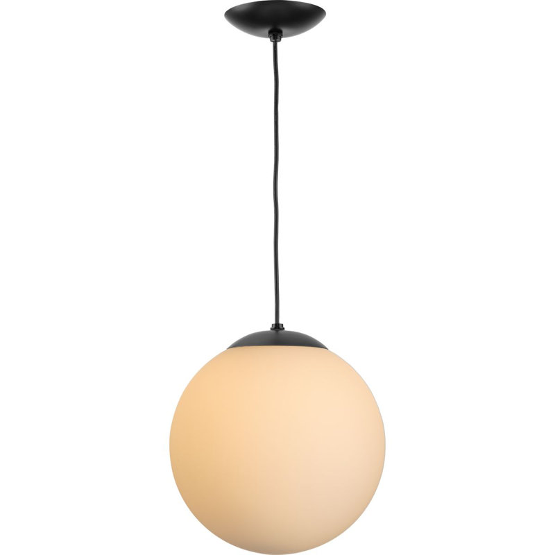 Grand luminaire suspendu suspendu avec globe en verre opale, Noir mat