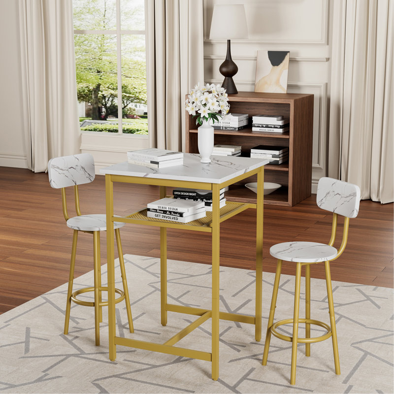 Table de bar, équipée de 2 tabourets de bar, avec dossier et cloison