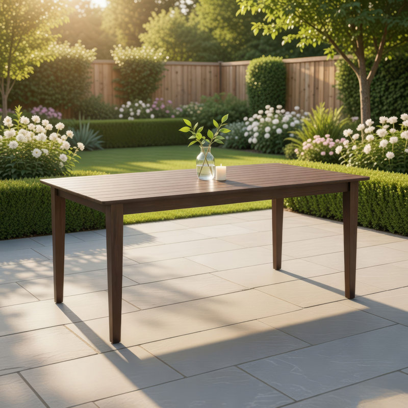Dining Table, 76 Inch Rectangular, Curved Corners, Brown Rubberwood