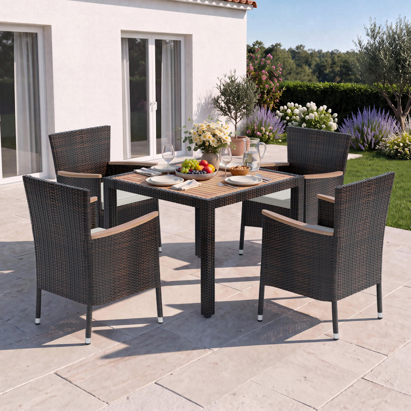 Autymn 4-Person Outdoor Patio Dining Set with Cushions, 4, Brown