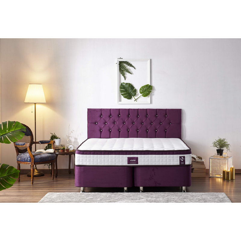 Matelas orthopédique de qualité hôtelière, 71,0 x 79,0 x 9,1 pouces | Housse en tricot, mousse cachée rembourrée, système multi-ressorts | Blanc et mauve | Parfait pour le confort et le soutien dans les chambres élégantes