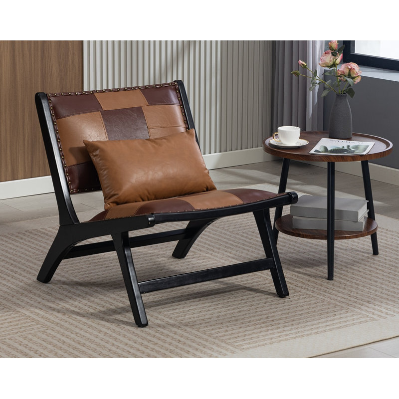 Scandinavian Accent Chair with Solid Wood Frame - Modern Boho Lounge Chair for Indoor & Covered Outdoor Use, 10-Minute Assembly Mid-Century Reading Chair for Living Room & Bedroom