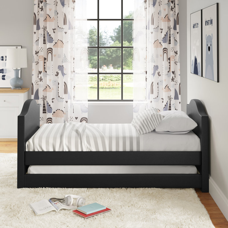 Sleep Upholstered Daybed with Pull Out Trundle, Twin, Amiah, Black