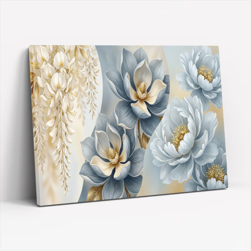 «Blue and Cream», ensemble de 1 reproduction de peinture à l'huile sur toile, H 12 po x l 18 po, Toile tendue