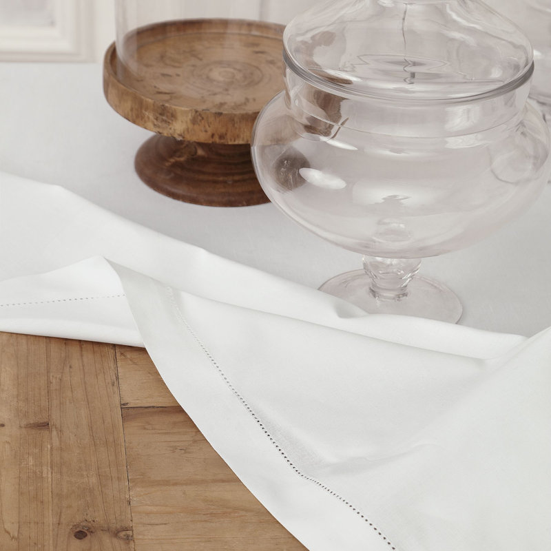 Cotton Linen Hemstitch Tablecloth, White, 126" x 60"