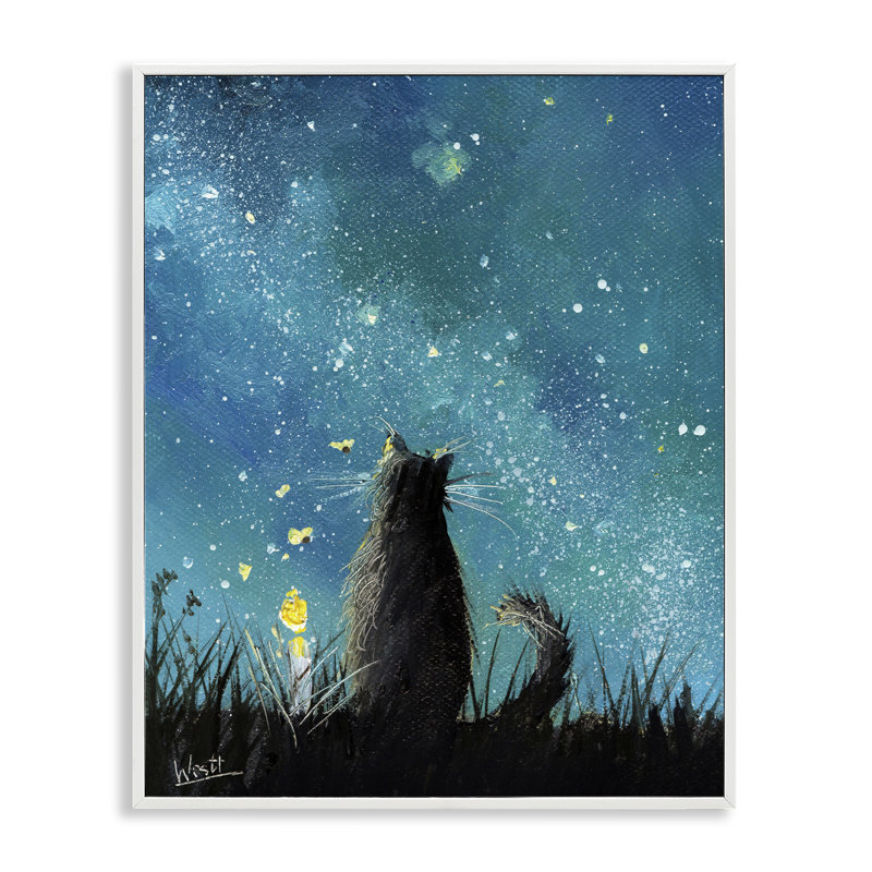 Chat regardant des étoiles, estampe numérique encadrée par Ronald West be-842, Estampe numérique encadrée blanc bord de mer