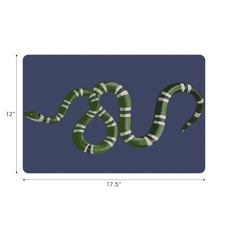 Serpent Vegan Leather Rectangle Pebble Placemat, Blue
