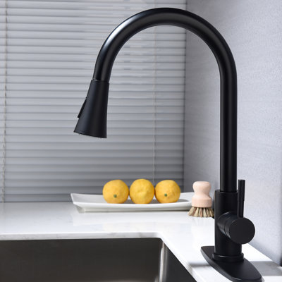 Robinet de cuisine escamotable noir mat: acier inoxydable, tête rotative à 360 °, revêtement anticorrosion, régulation facile de l'eau avec une seule poignée - bec rotatif, surface, contrôle