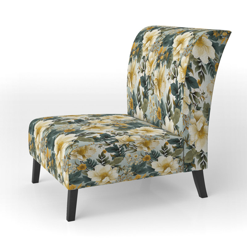 Motif de pivoines Botanical Bliss Boho - Fauteuil de chambre rembourré de style campagnard, fauteuil d'appoint floral rustique