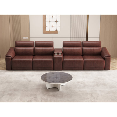 Canapé modulaire en cuir 5 pièces avec 2 porte-gobelets