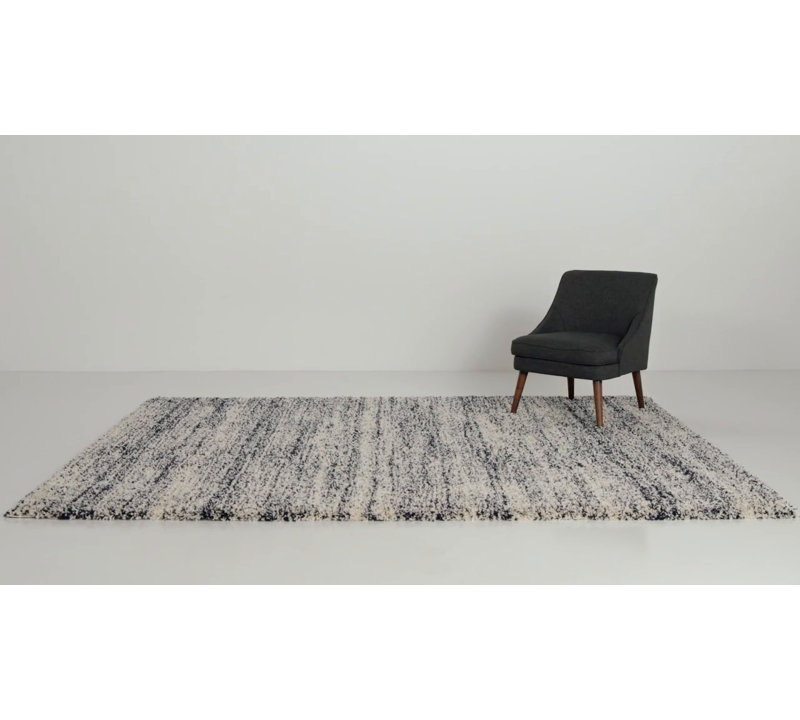 Ivory and Navy Square Shag Area Rug, 7' x 7'