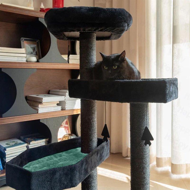 40.9" Gothic Cat Tree With Coffin Bed, With Soft Cushion, Halloween Spooky Cat Condo With Sisal Scratching Posts, Green