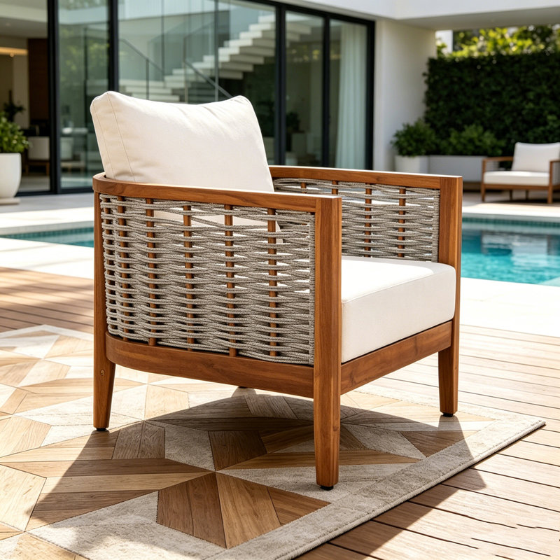 Fauteuil d'extérieur avec corde tissée, beige - 1 fauteuil