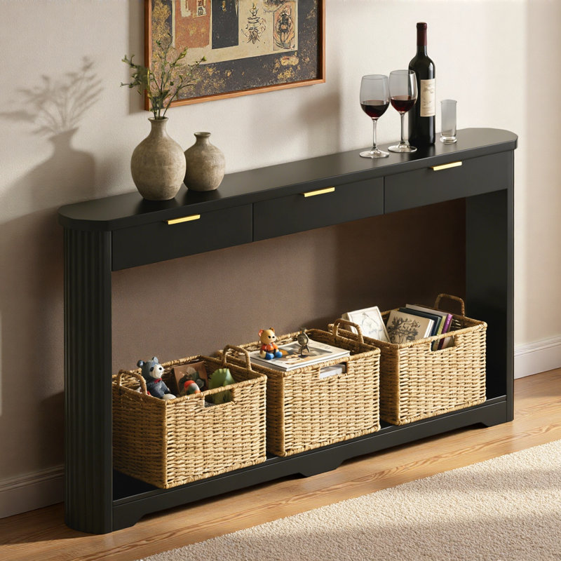 Table de rangement de 70,1 po à motif ondulé avec tiroirs; une table d'appoint mince en bois qui peut être placée derrière un canapé, idéale pour les entrées, les couloirs et les portes