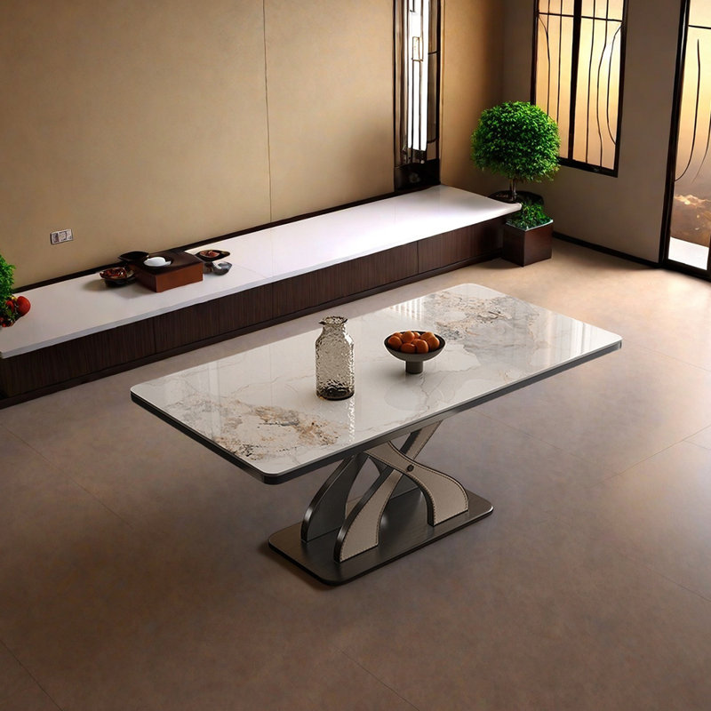 Table de salle à manger en pierre frittée, H 29,53 po x L 55,12 po x l 31,5 po, Blanc