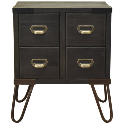 22.5" Tall Antique Style Storage End Table Side Table with 4 Drawers and Metal Hairpin Legs, Antique Black