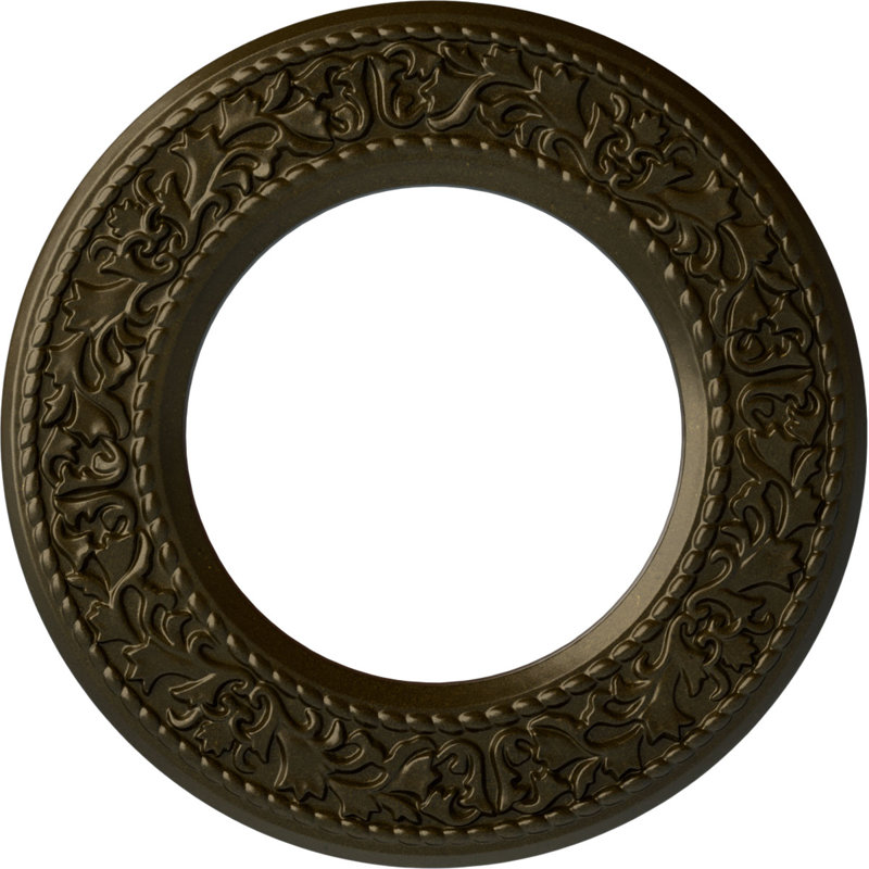 Endurathane Blackthorn Ceiling Medallion, 13 3/8"OD x 7 1/2"ID x 3/4"P (Fits Canopies up to 7 1/2"), Hand-Painted Green Gold Finish